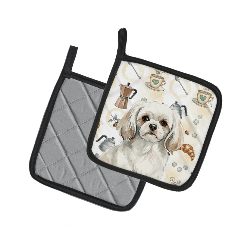 White Tibetan Spaniel Coffee Bar Pair of Pot Holders
