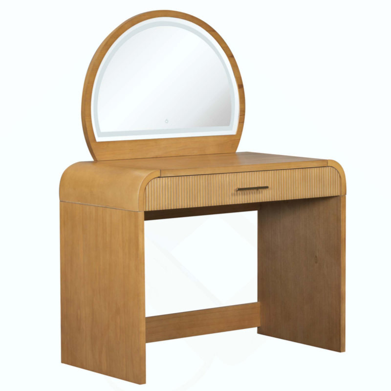 Makeup Vanity Table With Mirror Touch Screen Lighted Mirror, Dressing Table With Drawer For Bedroom, Natural