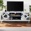 Meuble télé avec miroir de 65 pouces et plus, argent avec rangement ouvert et 2 armoires, support moderne pour accessoires de salon pour téléviseur, espace de rangement, caractéristique