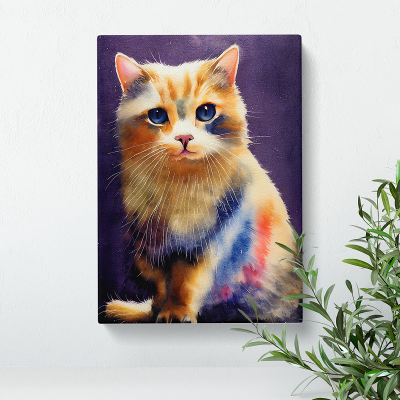 Watercolour Cat No.2 - Wrapped Canvas Print, 76cm H x 50cm W x 3cm D