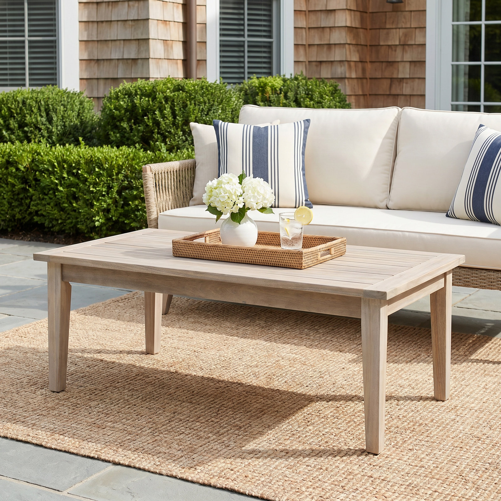 Amina Outdoor Solid Wood Acacia Rectangular Coffee Table