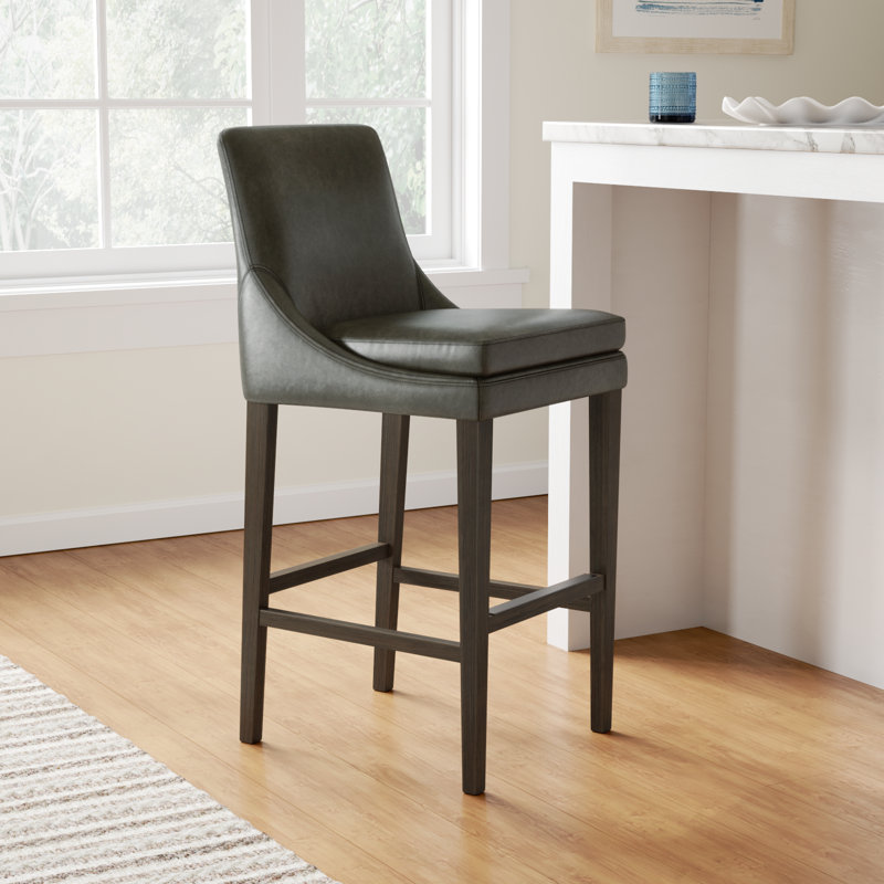 Niara Leather Counter & Bar Stool, Copley Slate Faux Leather/Brown, Bar Stool (30” Seat Height)