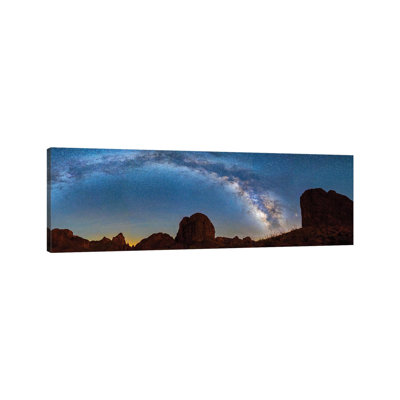 Landscape With Rock Formations In Desert Under Milky Way Galaxy In Sky, Kofa Queen Canyon, Arizona, USA - Wrapped Canvas Panoramic Print