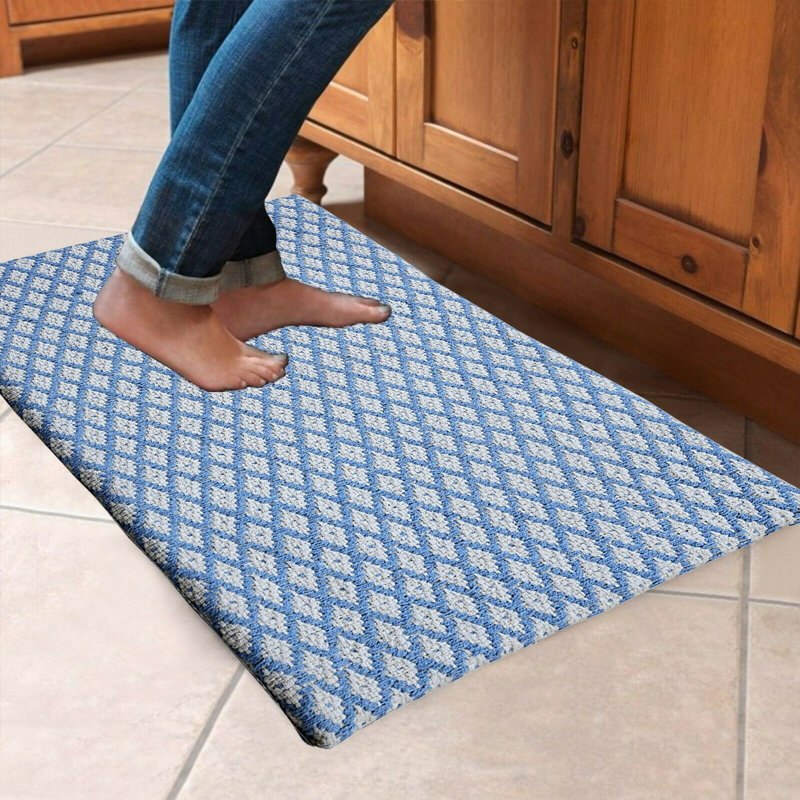 Woodcliff Water Resistant Anti-Fatigue Non-Skid Kitchen Mat, Blue Dotted