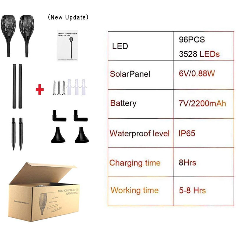 AWW 96 LED Solar Flickering Flame Outdoor Torch Lights