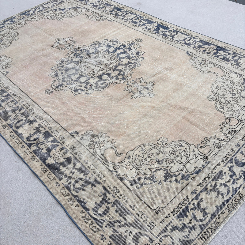 Tapis rétro surdimensionné en laine beige, surdimensionné de 82,3 x 126 pouces