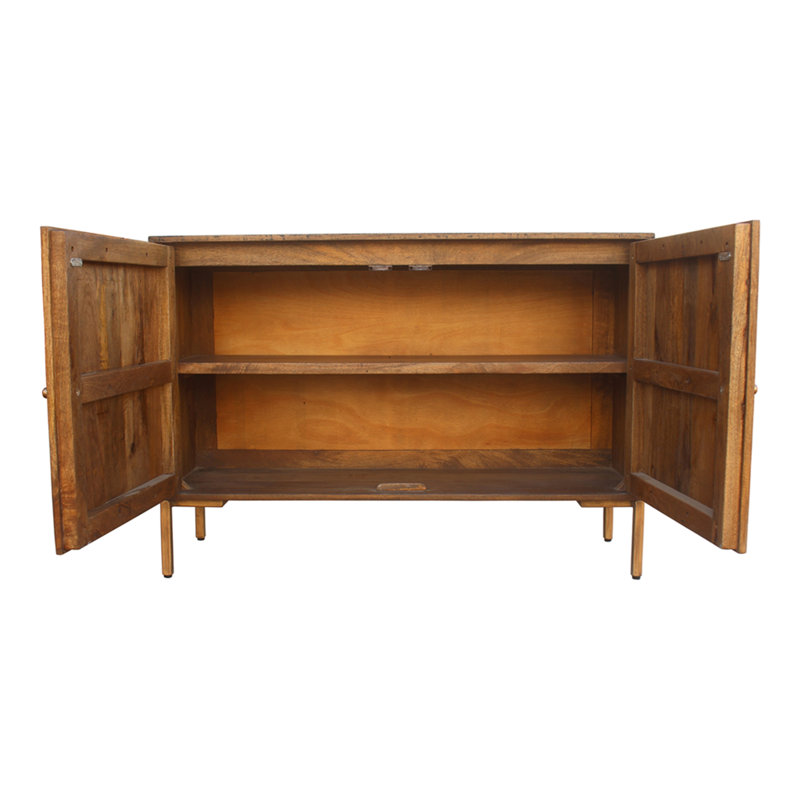 Sideboard ,Rustic Finish, Solid Mango Wood, Iron Legs, Black