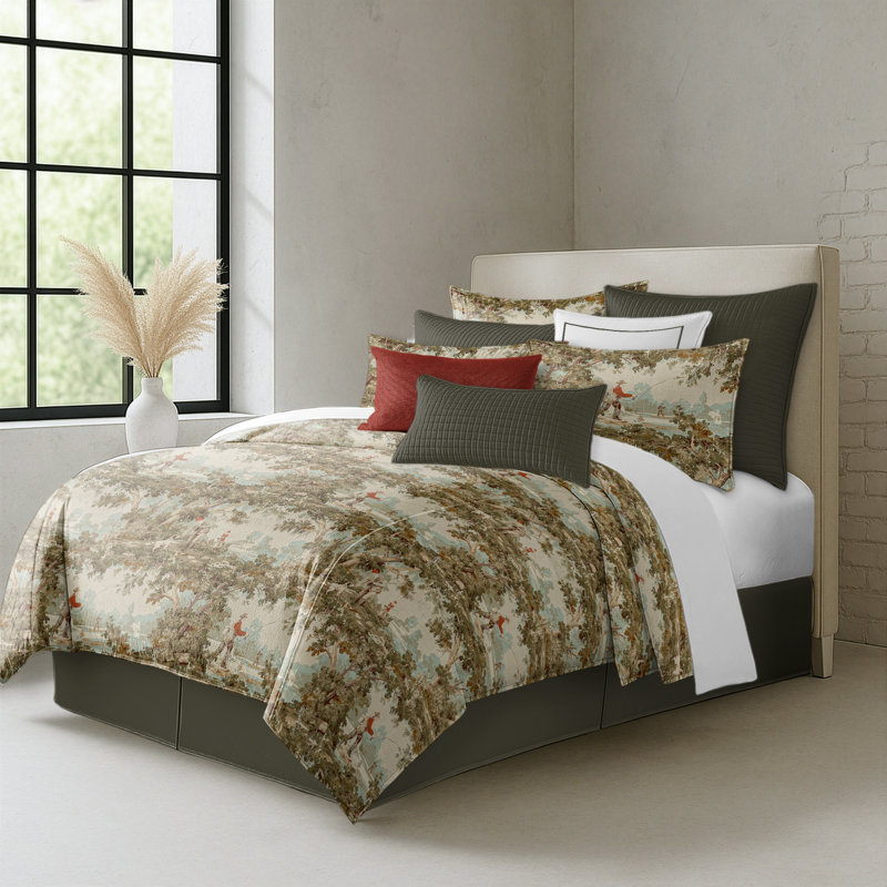 Greenwood Ivory/Red Linen Duvet Cover Set, Twin Duvet + 1 Standard Shams