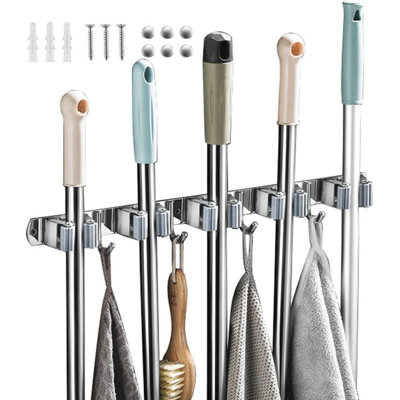 Space-Saving Wall Broom And Mop Holder