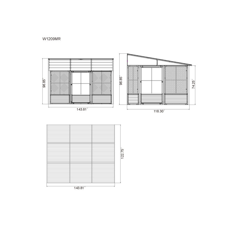 Gazebo Penguin Florence Wall Mounted Solarium 10 Ft x 12 Ft Metal Roof In Black, 10' x 12', Black