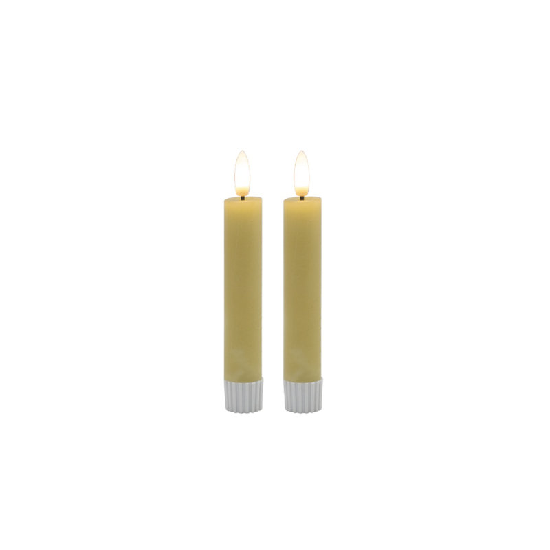 2 Pc  Sm Champagne Taper Flameless Candle, Yellow