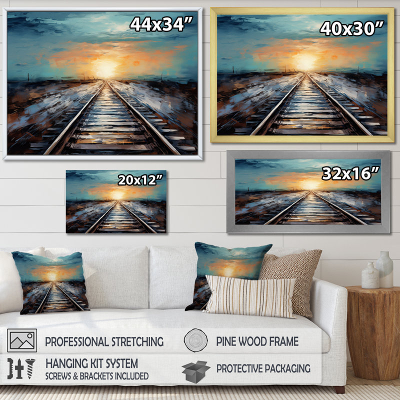 Peach Train Track Serene Railways - Transportation Wall Art Prints, H 12 po x l 20 po x P 1 po, Toile tendue