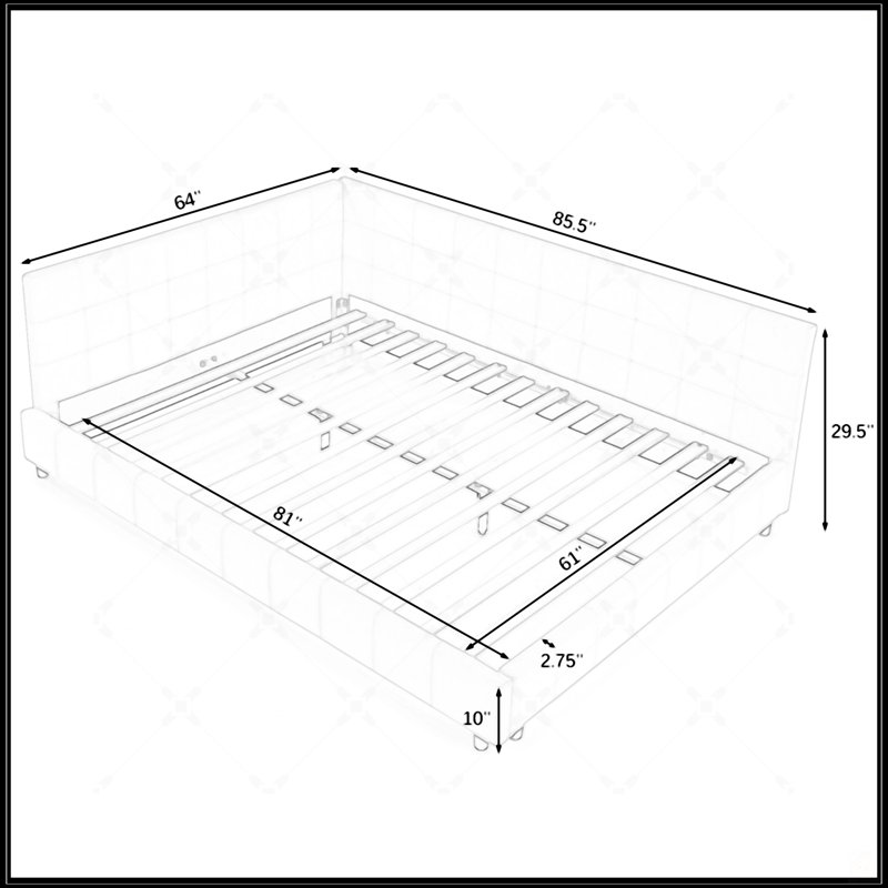 Structure de lit tapissier grand format, canapé-lit avec dossier confortable et accoudoirs pour la chambre à coucher et le salon