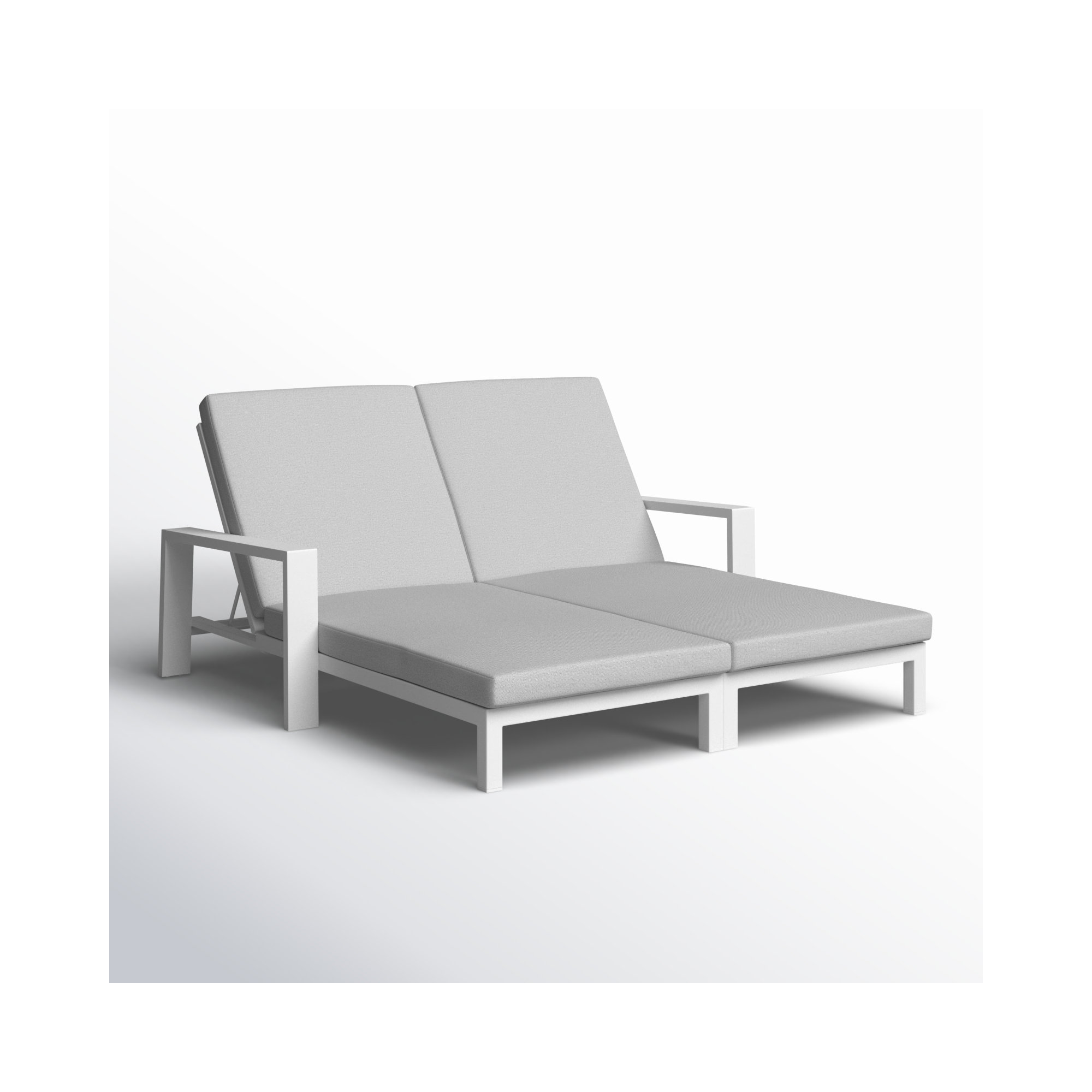 Hoyt Outdoor Metal Double Chaise Lounge, Grayish Cushion/Snow White Frame