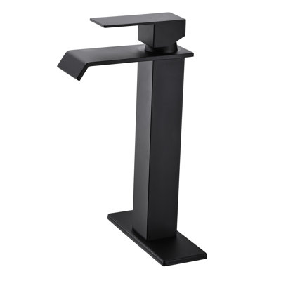 Waterfall Spout Bathroom Tap, Single Handle, Matte Black Stainless Steel, & Verified, Corrosion Resistance, 1.2 Gpm Aerator, Pop Up Drain Assembly Handle Faucet With Spout, ,