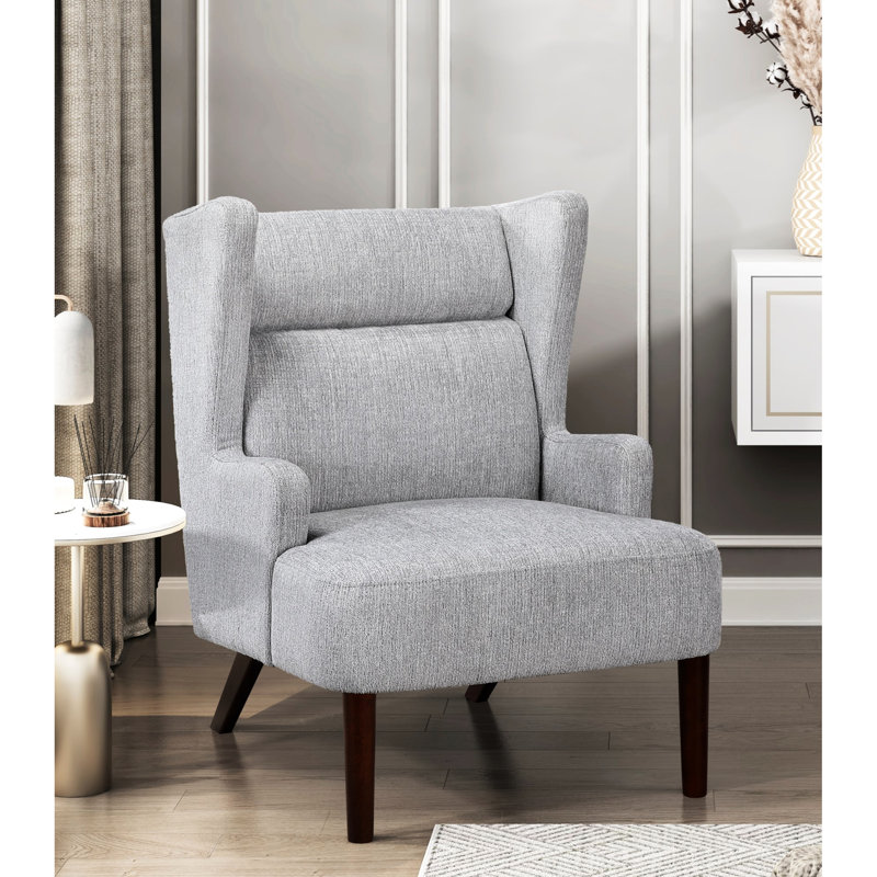 Fauteuil à oreilles en chenille gris tendance, structure en contreplaqué, pièce de décoration de salon, style rehaussé, Gris