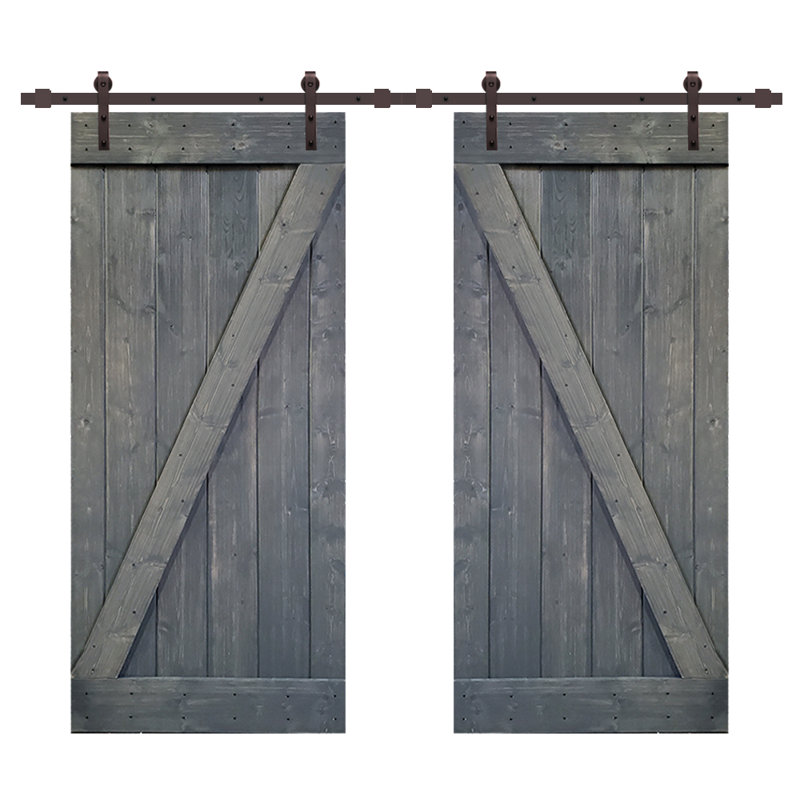 Porte de grange en bois lambrissé en Z avec trousse de quincaillerie d'installation, 36 po x 84 po, Gris