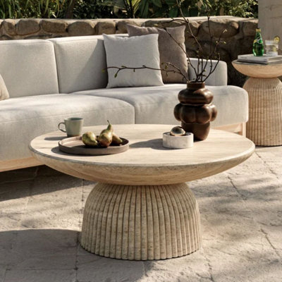 Tithi Single Round Coffee Table Stone effect for Living Room Contemporary Style