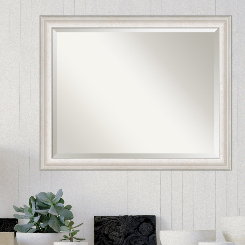 Miroir de salle de bain mural biseauté Reshard Ridge, Argent blanc délavé, 26 po x 32 po
