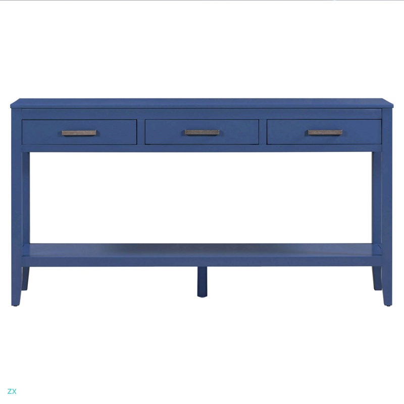 62.2'' Farmhouse Entryway Table With 3 Drawers, Painted Console Table With Bottom Shelf & Iron Handles, Minimalist Sofa Table For Living Room, Hallway, Kitchen, Bedroom, Office