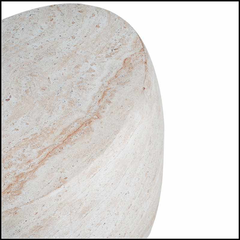 Table d'appoint extérieure / intérieure en béton léger, finition ovale en travertin pour une touche élégante et durable