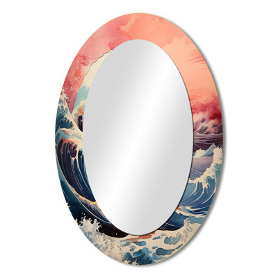Masterpiece Pink The Great Wave Of Kanagawa I - Pink Oval Wall Mirror Decor