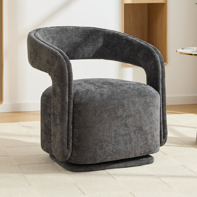 Upholstered Swivel Accent Chair With Chenille Fabric, Comfy Barrel Leisure Armchair With Open Curved Backrest, Reading Chair With 22-Inch Seat Depth And Width