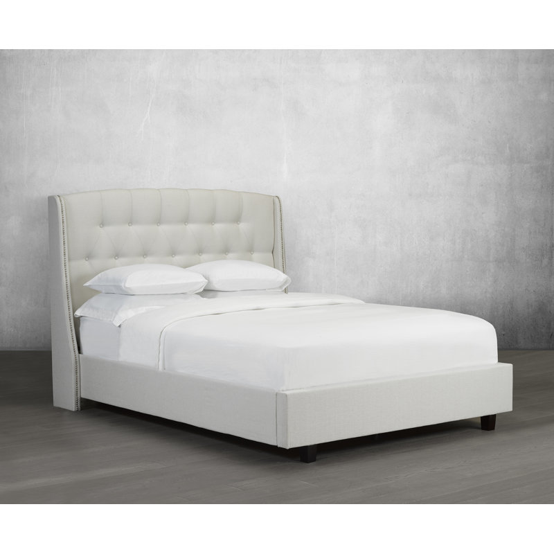 Lit plateforme en tissu d’ameublement Stoneking, Cuir - Blanc, Double