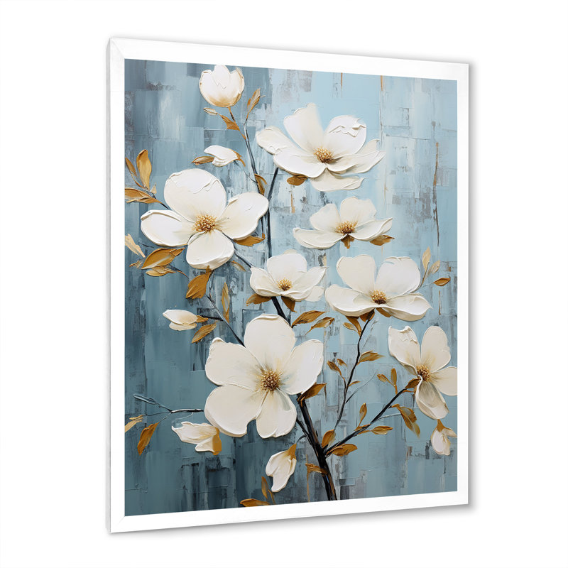 Paix bleue et blanche - impression, H 32 po x l 24 po x P 1 po, Cadre simple blanc