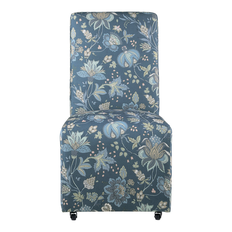 Chaise d'appoint rembourrée Colette avec roulettes, Bleu paon jacobin