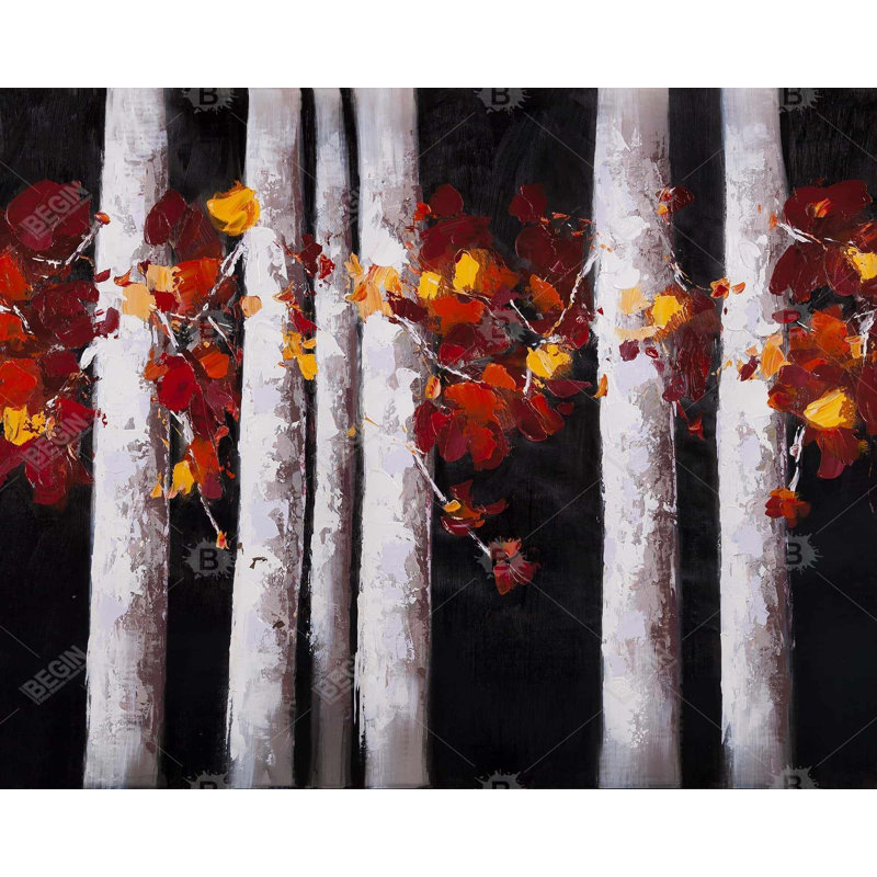 White Trees With Orange Leaves Print On Canvas