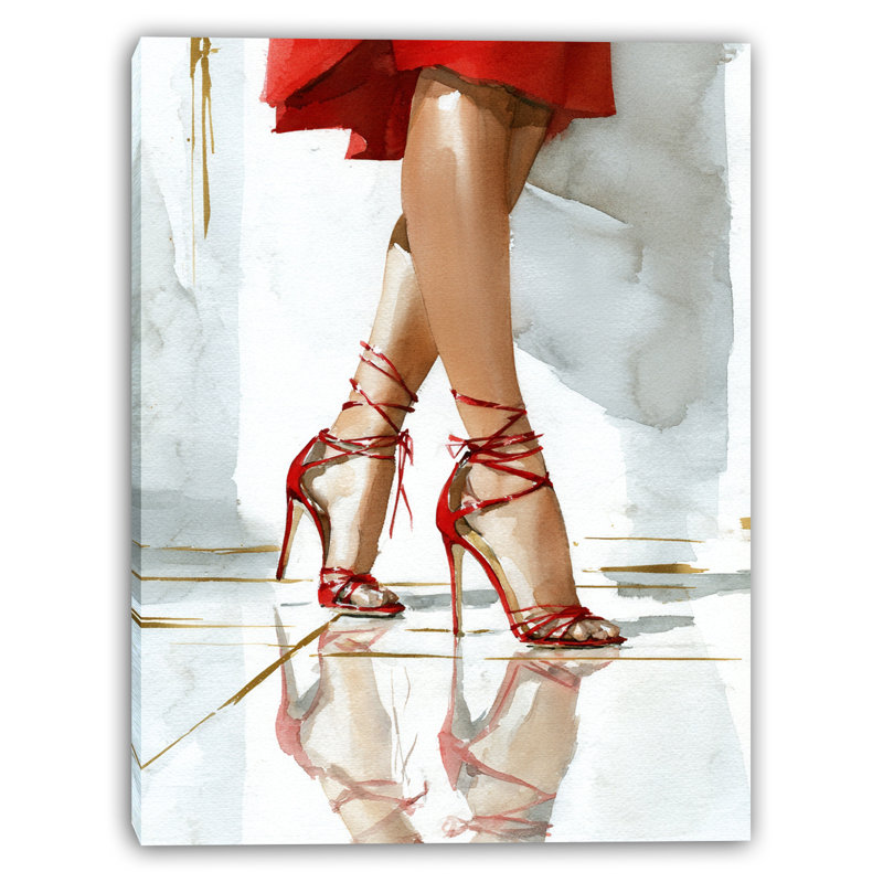 «Red Elegance Stride», art mural sur toile tendue, H 48 po x l 36 po