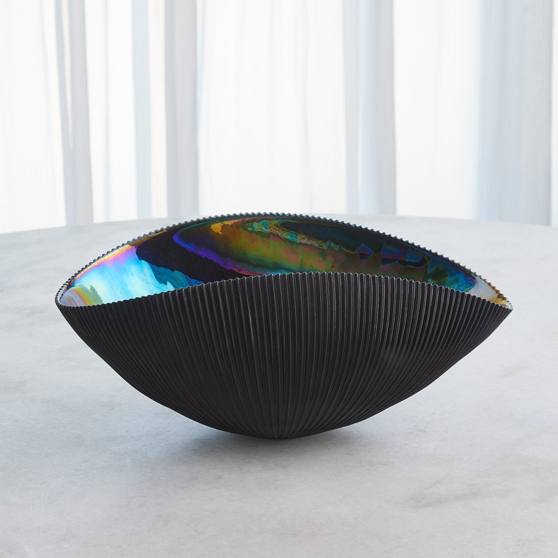 Pleated Bowl-Black, 7" H x 16" W x 11" D