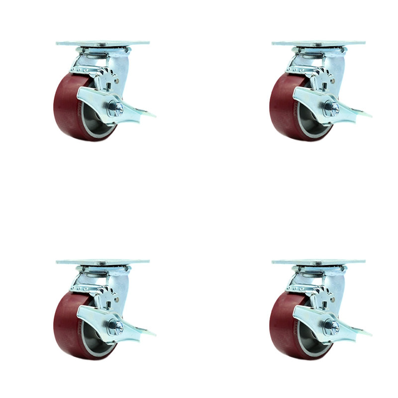 Ensemble de roulettes en poly 4 pièces avec roulement à billes et frein 4 pièces