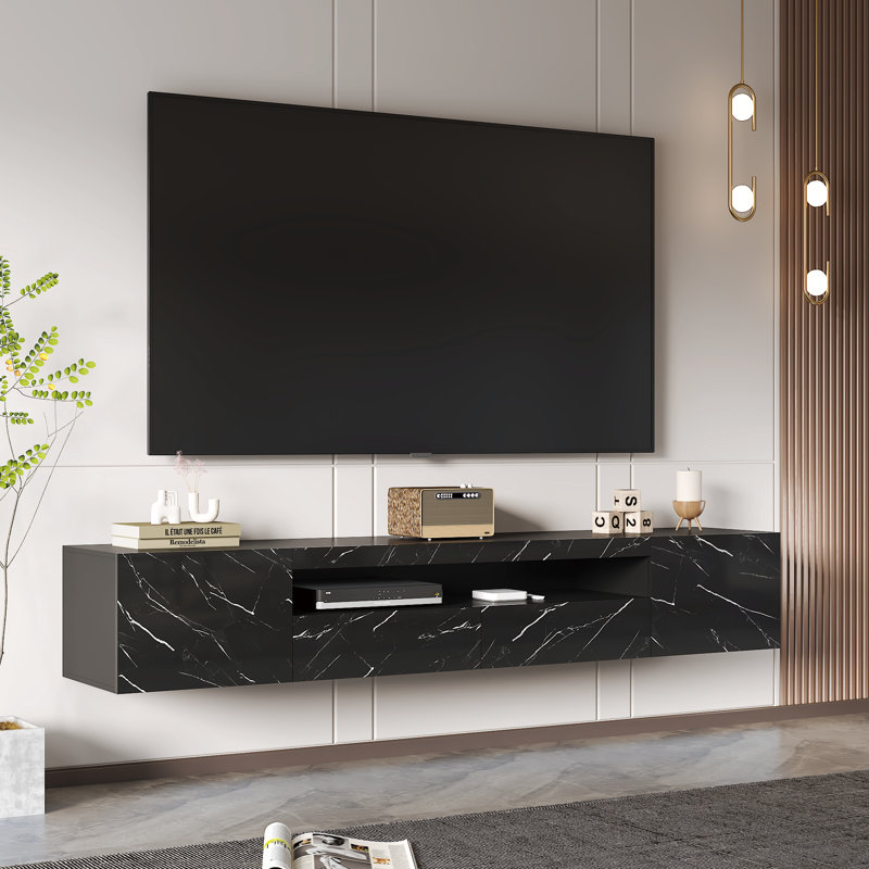 Floating TV Stand for TVs up to 75", Black  Marble