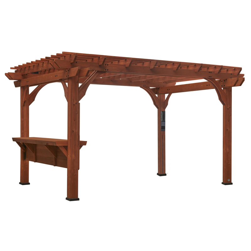 Backyard Discovery Ashland 14' x 10' Cedar Wood Outdoor Patio Pergola Kit with Trellis Roof and Built-In Bar Top
