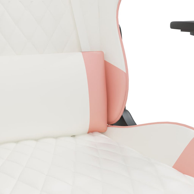 Massage Gaming Chair with Footrest Faux Leather, White/Pink