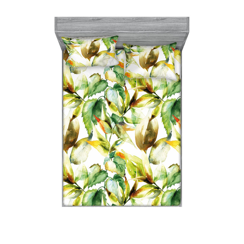 Drap-housse et taies décoratives 3 pièces Ambesonne, Vert, chocolat / floral