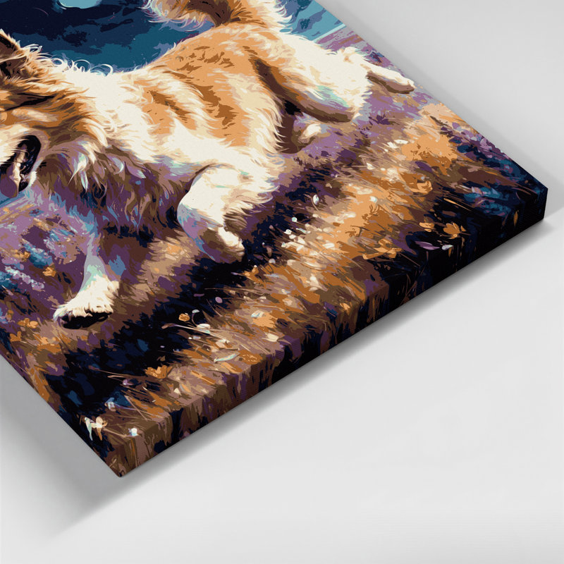 Chiens, chien de berger mauve sur toile mauve, H 16 po x l 20 po