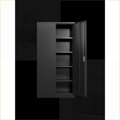 Armoires | Armoire de rangement moderne et verrouillable industrielle noire avec tablettes réglables, conception anti-basculement, capacité de 150 lb par tablette | Bureau | Métal