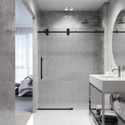 Elan 68-72" W x 74" H Sliding Frameless Shower Door with 3/8" Fluted Glass