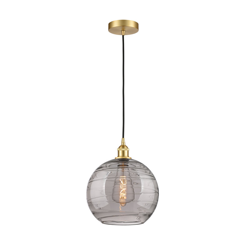 1 - Light Single Globle Pendant, Satin Gold, 13.38" H x 12" W x 12" D, Light Smoke