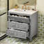 Armoire de salle de bain rétro 30 po avec lavabo en céramique - autoportant en bois massif avec 3 tiroirs, gris-1380416398