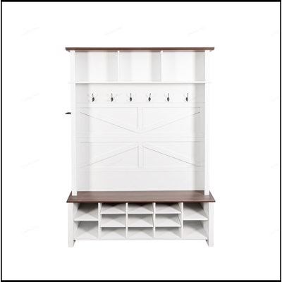 Arbre d'entrée polyvalent rustique avec plusieurs options de rangement pour les entrées, parfait pour organiser et ajouter du charme