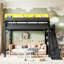 Lit mezzanine naturel avec glissade, tablettes de rangement, garde-robe, cadre de lit USB et en métal à DEL, noir-972614484-972614507