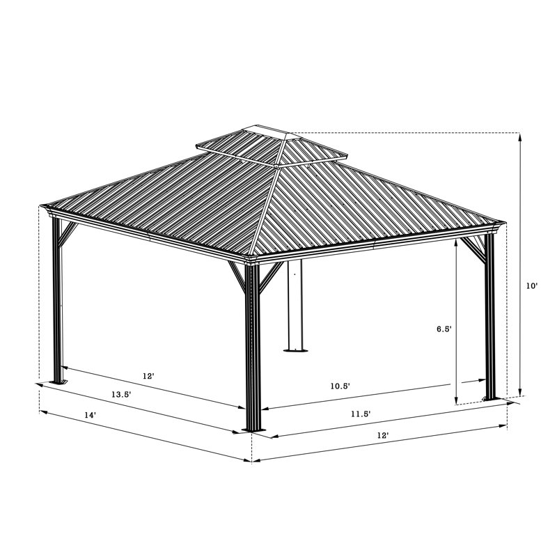 Kozyard Alexander Gray Double Roof Hardtop Gazebo with Privacy Curtain Mosquito Netting, 14 (ft) x 12 (ft)