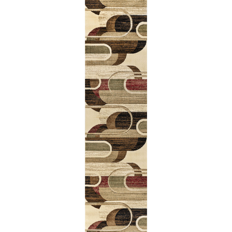 Tapis crème / brun / rouge Kirsti, Tapis de couloir 2 pi 2 po x 7 pi 10 po