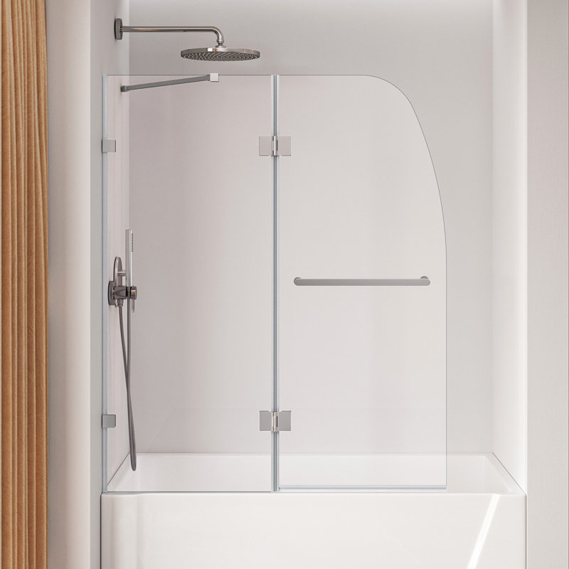 Porte de douche à charnière sans cadre DeerValley l 48 po, verre trempé transparent 1/4 po, argent, Polished Chrome