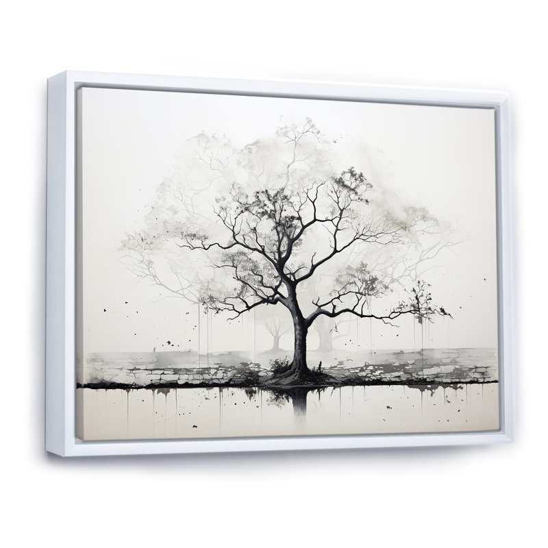 Baobab gris I, impression sur toile, Cadre flottant blanc, H 34 po x l 44 po x P 1,5 po