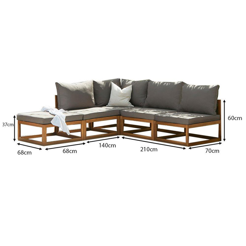 Rimasha Garden Lounge Set with Cushions, Grey